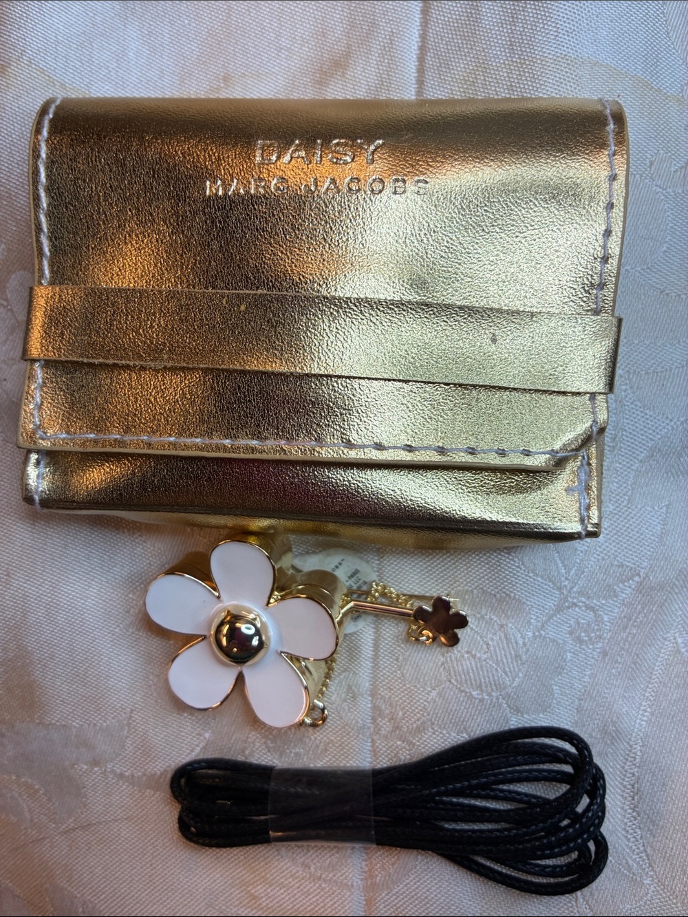 Marc Jacobs Gold Floral Key & Card Holder with solid perfume brooch